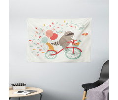 Raccoon on Bicycle Wide Tapestry