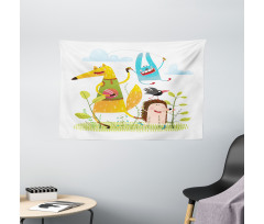 Playing Animals in Garden Wide Tapestry