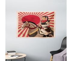 Japanese Man Horse Wide Tapestry