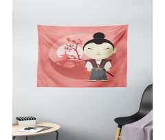 Funny Japan Cartoon Wide Tapestry