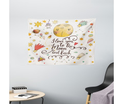 Moon and Back Slogan Wide Tapestry
