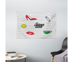 Retro Sticker Pattern Wide Tapestry