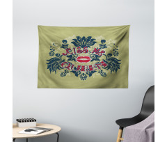 Words Flower and Leaf Wide Tapestry