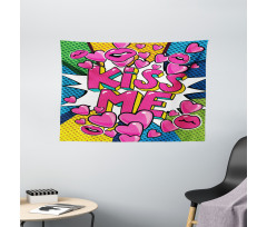 Retro Hearts Lipstick Wide Tapestry