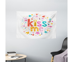 Retro Romantic Cartoon Wide Tapestry