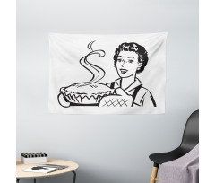 Wife Bakes Pie Wide Tapestry