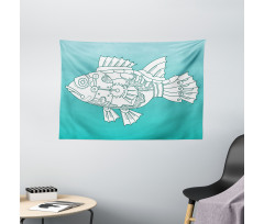 Doodle Mechanic Fish Wide Tapestry