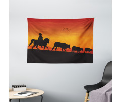 Silhouette Farm Cow Herd Wide Tapestry