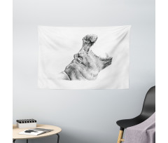 Yawning Hippo Sketch Wide Tapestry