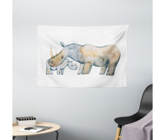 Mother and Baby Animals Wide Tapestry