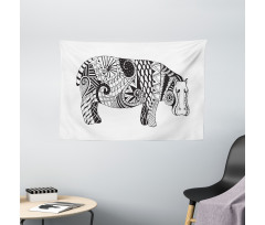 Hippo Geometric Ornament Wide Tapestry