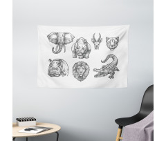 Hand-Drawn Zoo Animals Wide Tapestry