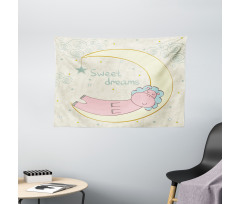 Cartoon Hippo Sleeping Wide Tapestry