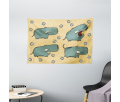 Comic Hippo Floral Grungy Wide Tapestry