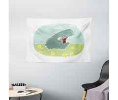 Roaring Hippo Clouds Wide Tapestry