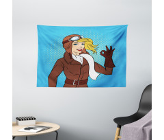 Pop Art Woman Pilot Wide Tapestry