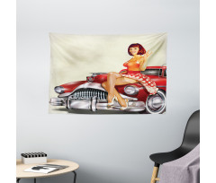 Classic Retro Car Wide Tapestry