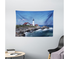 Lighthouse House on Rock Wide Tapestry