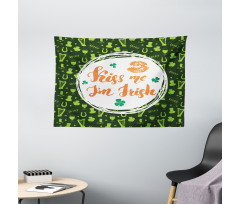 Kiss Me Im Irish Clovers Wide Tapestry