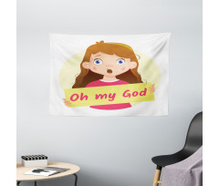 Surprised Cartoon Girl Wide Tapestry