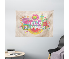 Hello Summer Typography Wide Tapestry