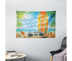 Tropical Beach Surfboard Wide Tapestry