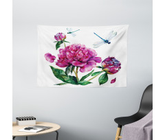 Peonies and Dragonflies Wide Tapestry