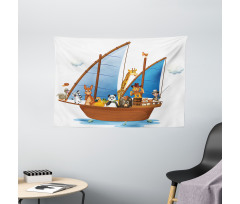 Animal Boat Sailing Ancient Wide Tapestry