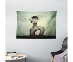 Surrealist Woman Shape Wide Tapestry