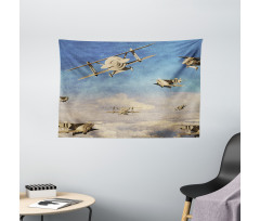 3D Retro Biplanes Wide Tapestry