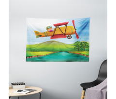 Kid on a Biplane River Wide Tapestry