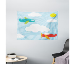 Retro Kids Cartoon Wide Tapestry