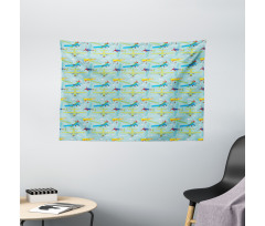 Cartoon Style Aircraft Wide Tapestry