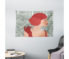 Lady with Bandana Wide Tapestry