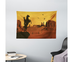 Sunset Scene and Cowboy Wide Tapestry