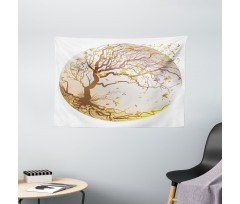 Tree Wind Flying Leaves Wide Tapestry