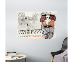 Fashion Girl Canal Italy Wide Tapestry