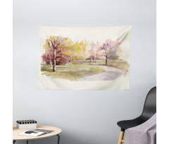 Watercolor Trees and Road Wide Tapestry