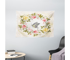 Vintage Wreath Butterfly Wide Tapestry