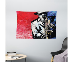 Musician Playing Saxophone Wide Tapestry
