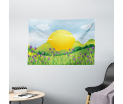Mountains with Violets Wide Tapestry