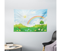 Sun and Rainbow Flowers Wide Tapestry