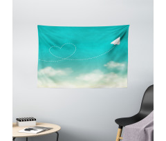 Paper Plane and Heart Wide Tapestry