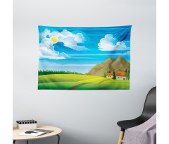 Tree House and Mountains Wide Tapestry