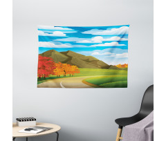 Autumn Road Trees Leaves Wide Tapestry