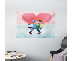 Winter Love Theme Wide Tapestry