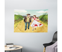 Couple in Vineyard Wide Tapestry