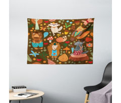 Raccoon and Butterfly Wide Tapestry