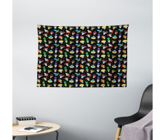 Funny Skulls Stars Wide Tapestry