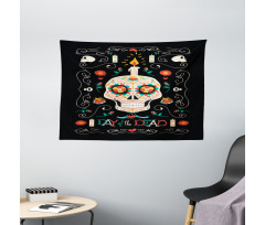Calavera and Candle Wide Tapestry